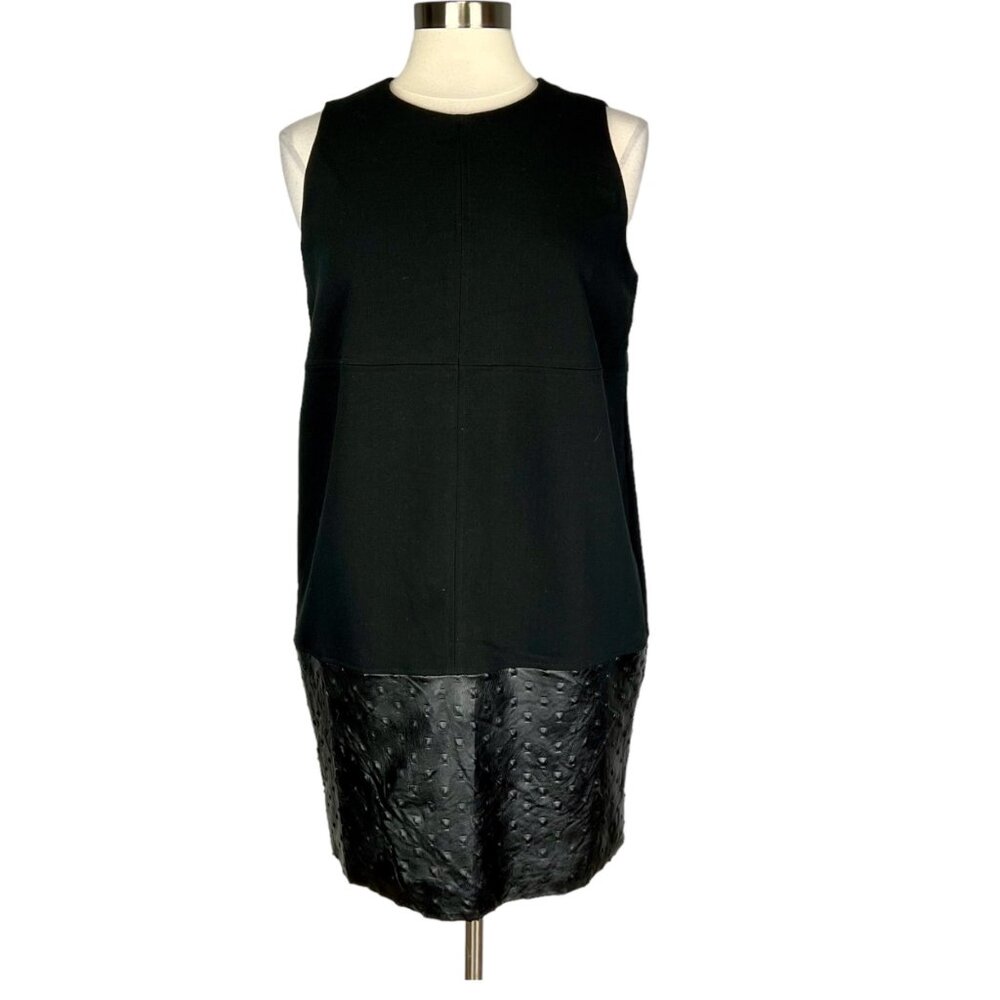 Banana Republic Womens Black Sleeveless Shift Dress Faux Leather Trim size 4
